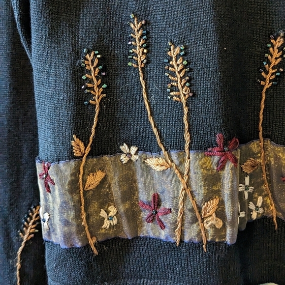 Vintage 90's J. Jill Black Silk Beaded Cardigan Size S - Picture 3 of 7